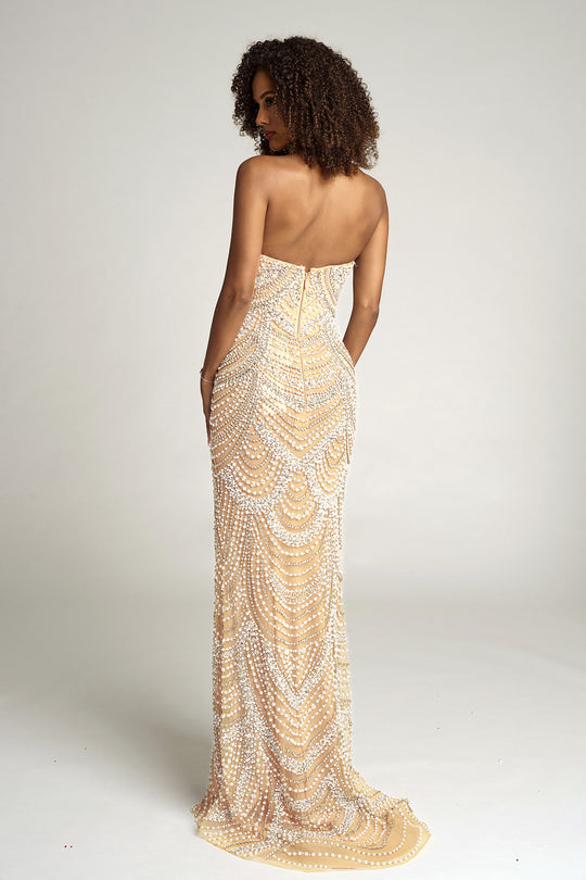 Portia and Scarlett PS25994C - Beaded V-Neckline Gown with Slit