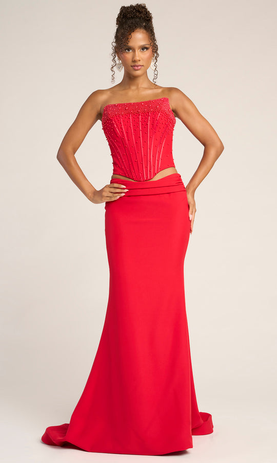 Portia and Scarlett PS26007 - Pearl Encrusted Corset Sheath Dress