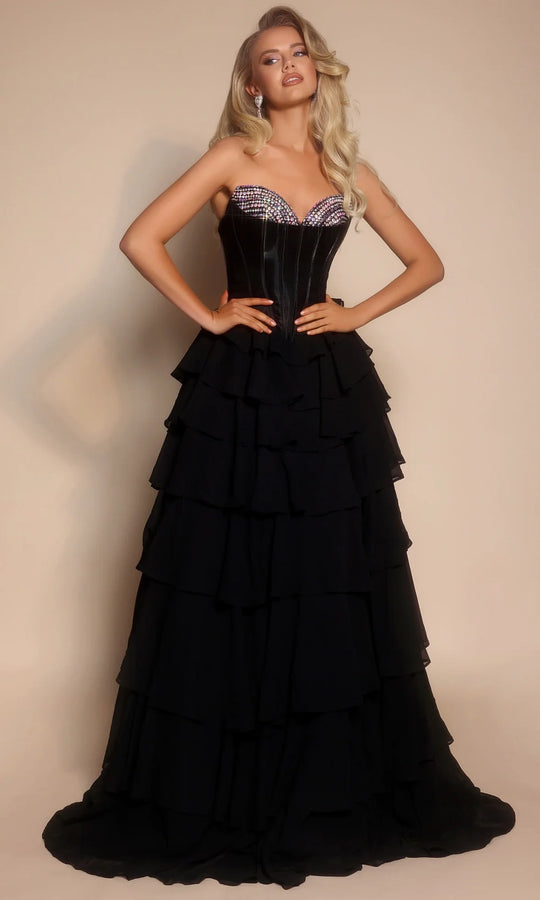 Portia and Scarlett PS26024 - Velvet Corset Bodice Tiered Dress