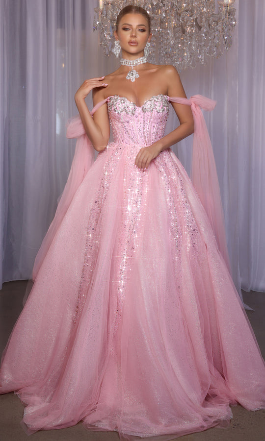 Portia and Scarlett PS26030 - Off Shoulder Beaded Mesh Ballgown