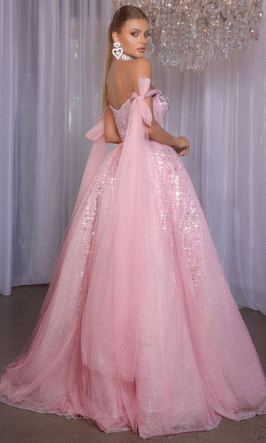 Portia and Scarlett PS26030 - Off Shoulder Beaded Mesh Ballgown