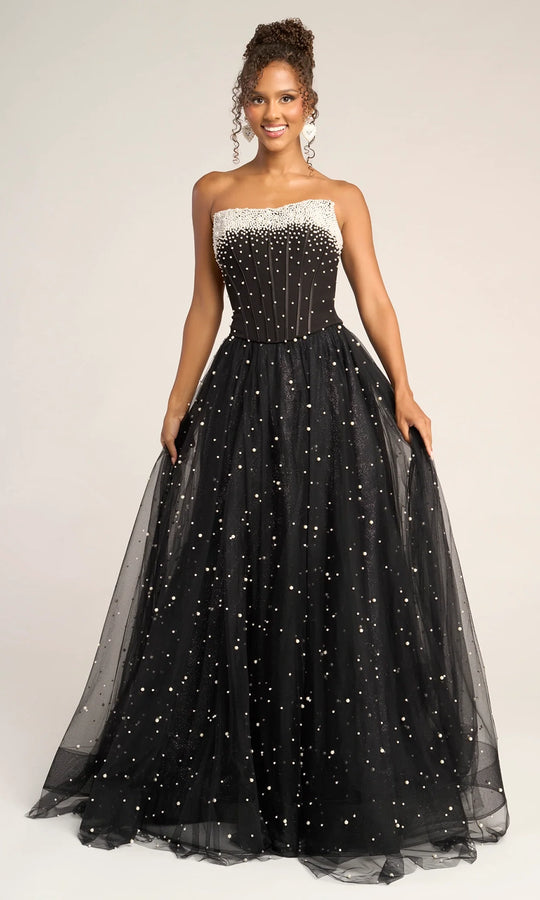 Portia and Scarlett PS26034 - Pearl Embellished Corset Tulle Gown