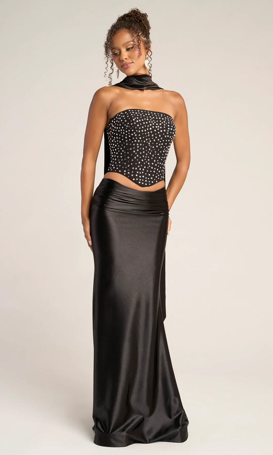 Portia and Scarlett PS26042 - Beaded Crop Top Sheath Dress With Scarf