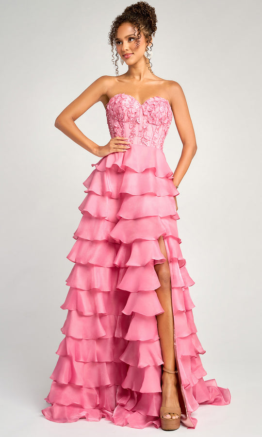 Portia and Scarlett PS26048 - Tiered Ruffle Sweetheart Gown With Slit