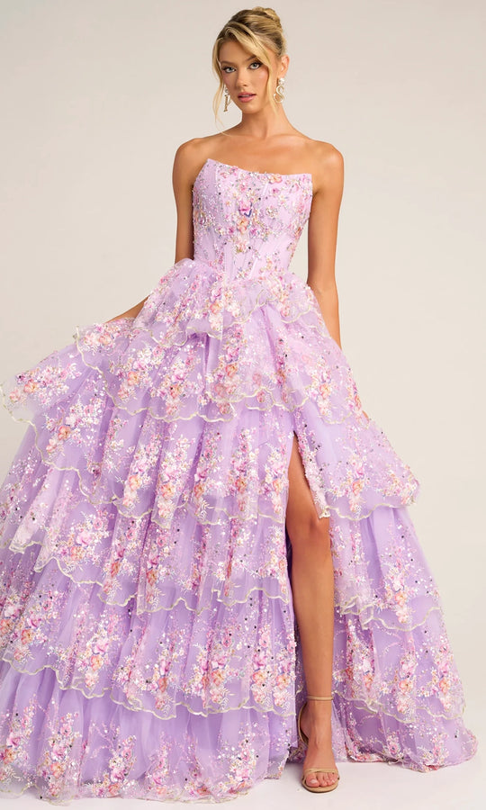 Portia and Scarlett PS26051 - Scoop Neck Floral Tiered Ballgown