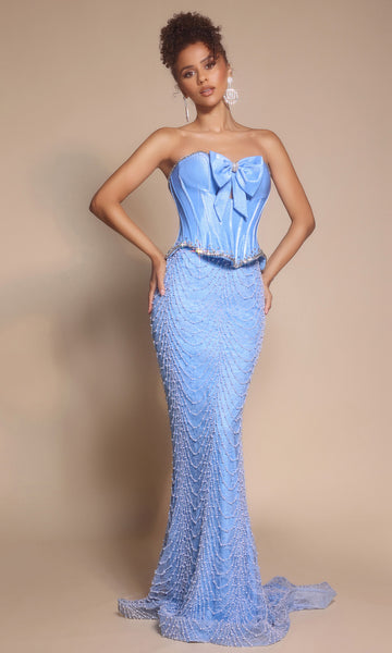 blue strapless tulle dress Fitted Strapless Prom Gown LaDivine CD962 main image 1