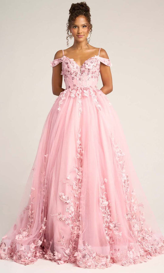 Portia and Scarlett PS26055 - Floral Embroidered Cold Shoulder Gown