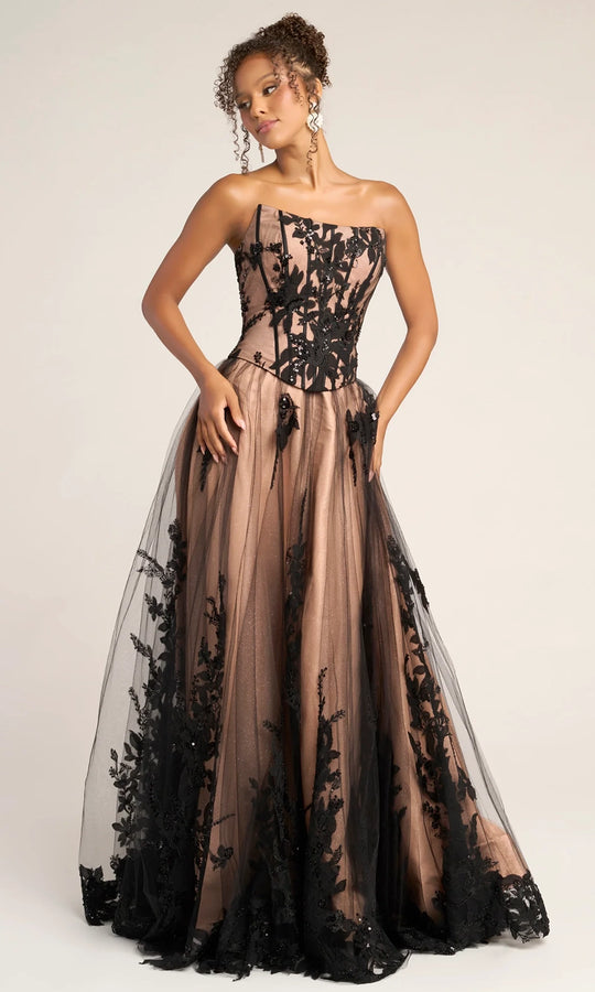 Portia and Scarlett PS26061 - Floral Lace Corset A-Line Prom Dress