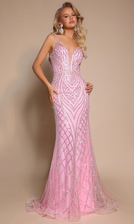 Portia and Scarlett PS26089 - Glimmer Plunging V-Neck Prom Gown