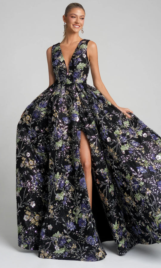 Portia and Scarlett PS26091 - Floral Embellished Pleated A-Line Gown