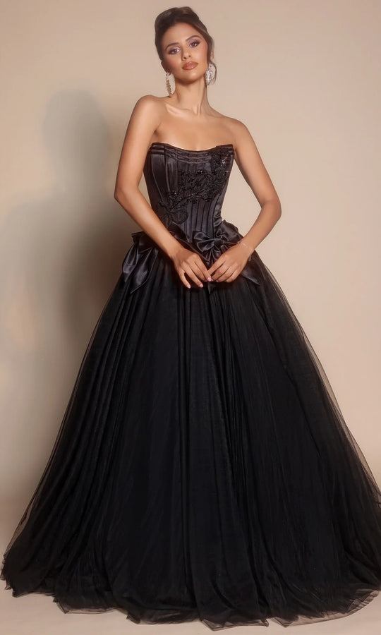 Portia and Scarlett PS26102 - Beaded Applique Scoop Corset Ballgown