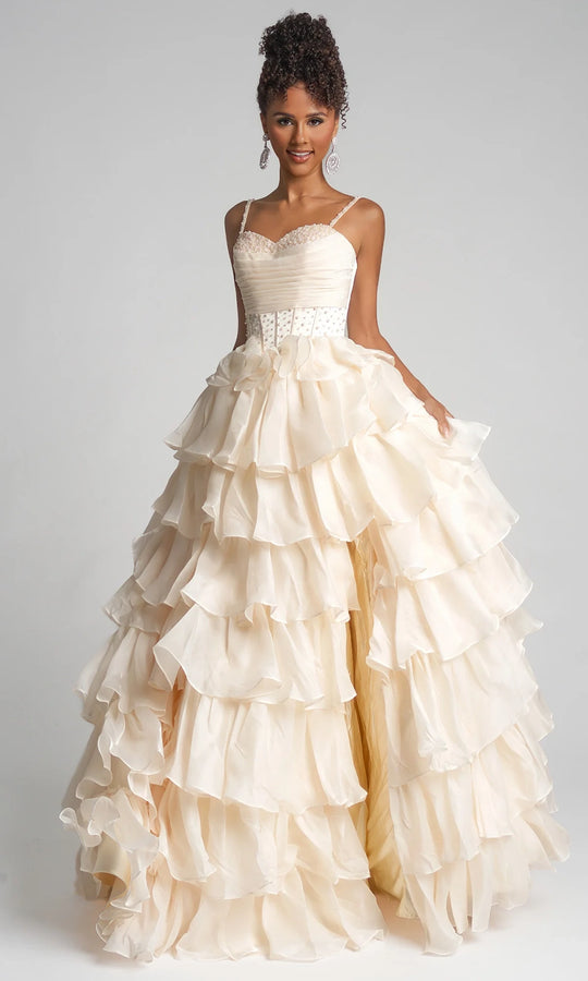 Portia and Scarlett PS26155 - Sleeveless Ruffle Gown With Corset Waist
