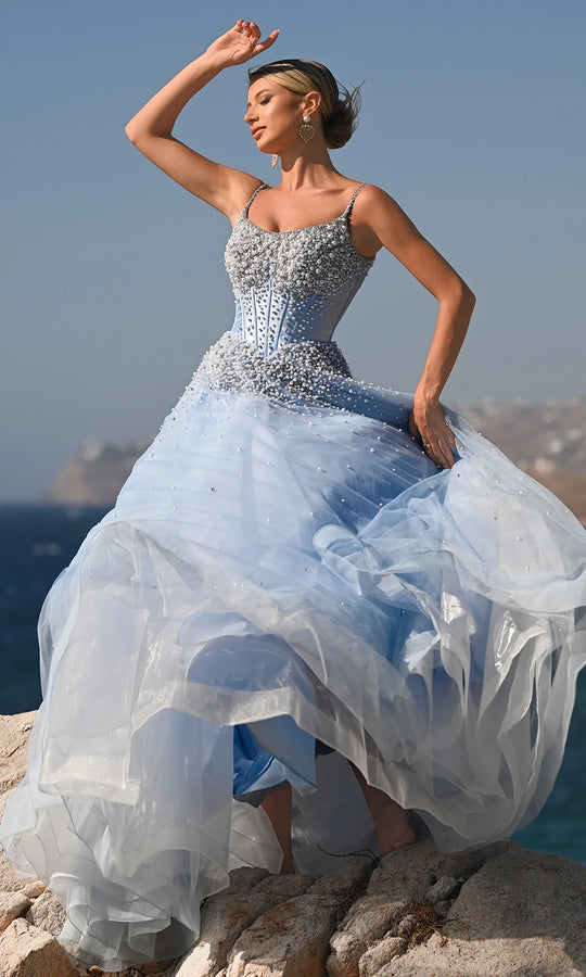 Portia and Scarlett PS26208 - Spaghetti Strap Pearl Beaded Ballgown