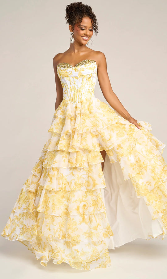 Portia and Scarlett PS26210 - Floral Print Tiered A-Line Gown