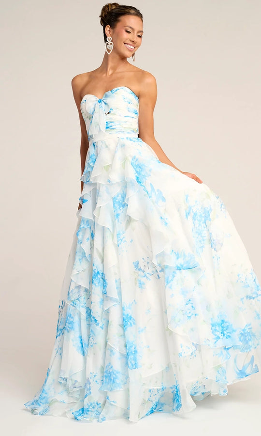 Portia and Scarlett PS26254 - Cascading Ruffle Floral Print Gown