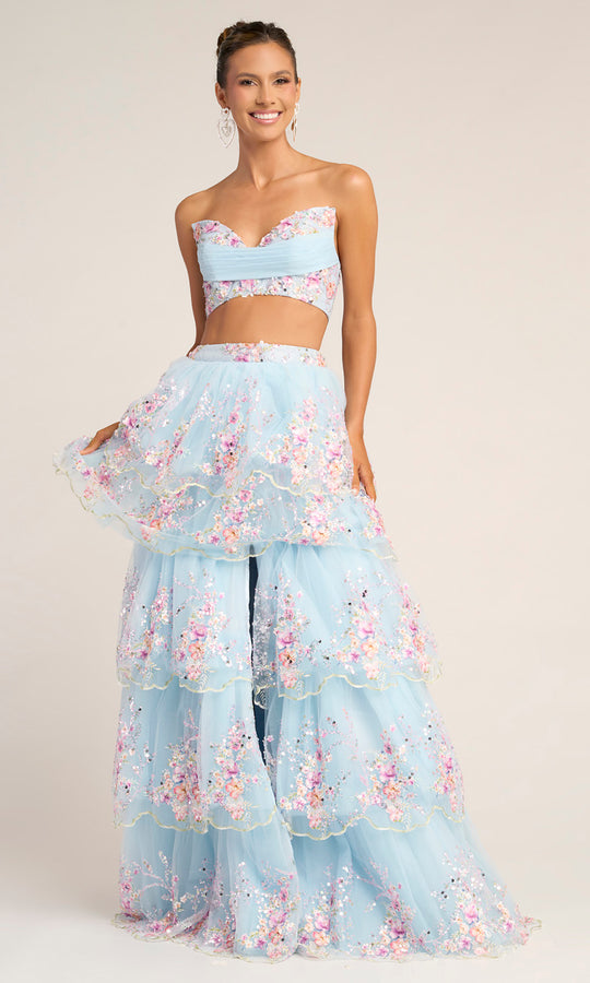 Portia and Scarlett PS26272 - Two-Piece Ruffle Floral Gown