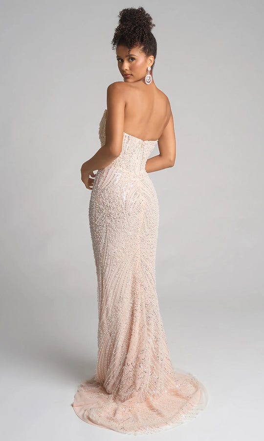 Portia and Scarlett PS26277 - Pearl Beadwork Straight Neckline Dress
