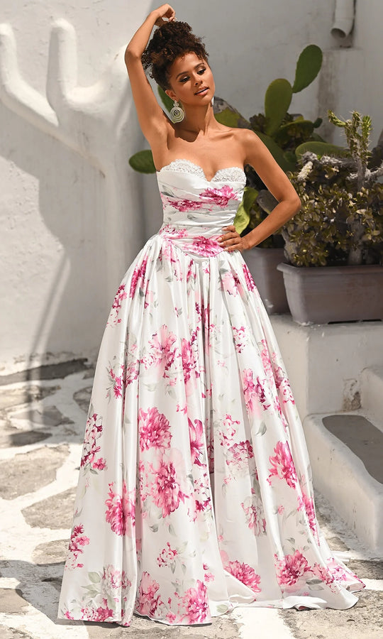 Portia and Scarlett PS26298 - Lace Trim Sweetheart Floral Ballgown