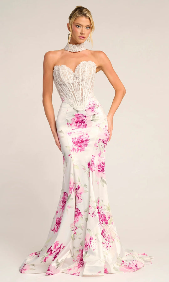 Portia and Scarlett PS26299 - Lace Corset Floral Mermaid Gown