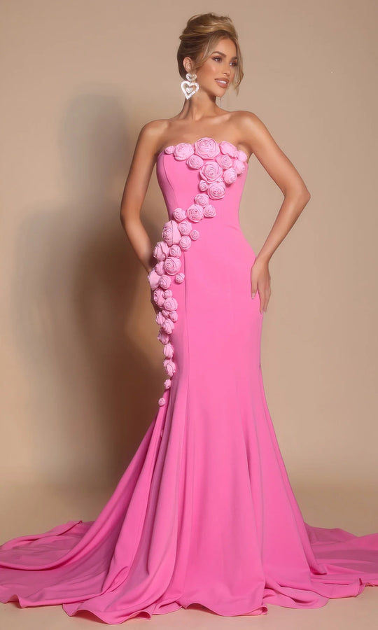 Portia and Scarlett PS26305E - 3D Rosette Accent Trumpet Prom Dress