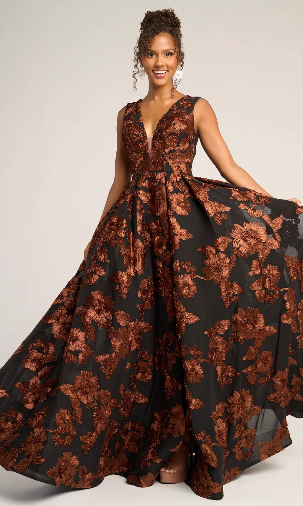 box pleated gown dress 44558: Mikado Ballgown with Modern Seaming and Box Pleated Skirt