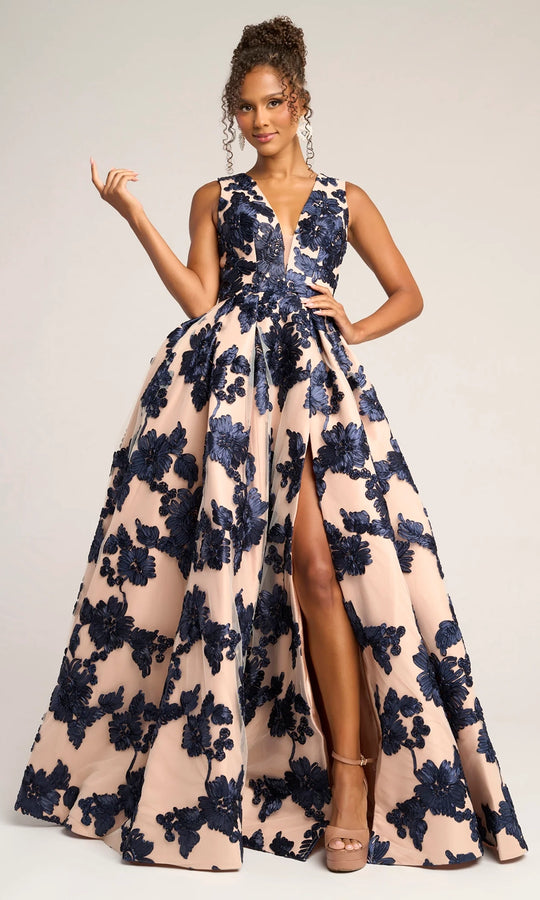 Portia and Scarlett PS26312E - Floral Embroidered Box Pleated Gown