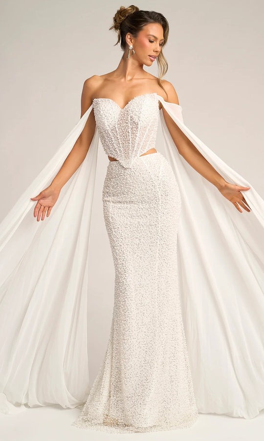 Portia and Scarlett PS26326E - Detachable Cape Two Piece Beaded Gown