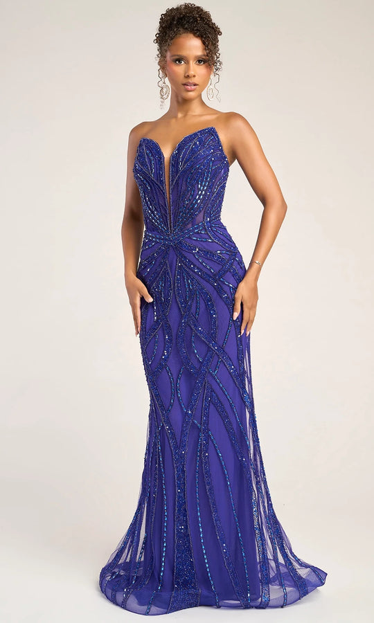 Portia and Scarlett PS26423C - Sheer Beaded Strapless Sheath Gown
