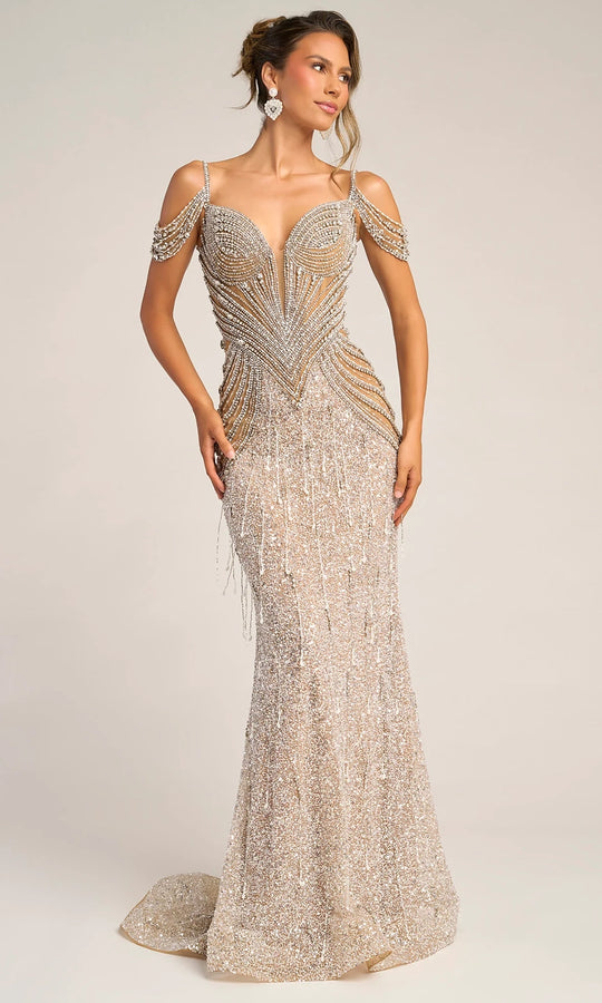 Portia and Scarlett PS26449C - Cold Shoulder Beaded Fringe Gown