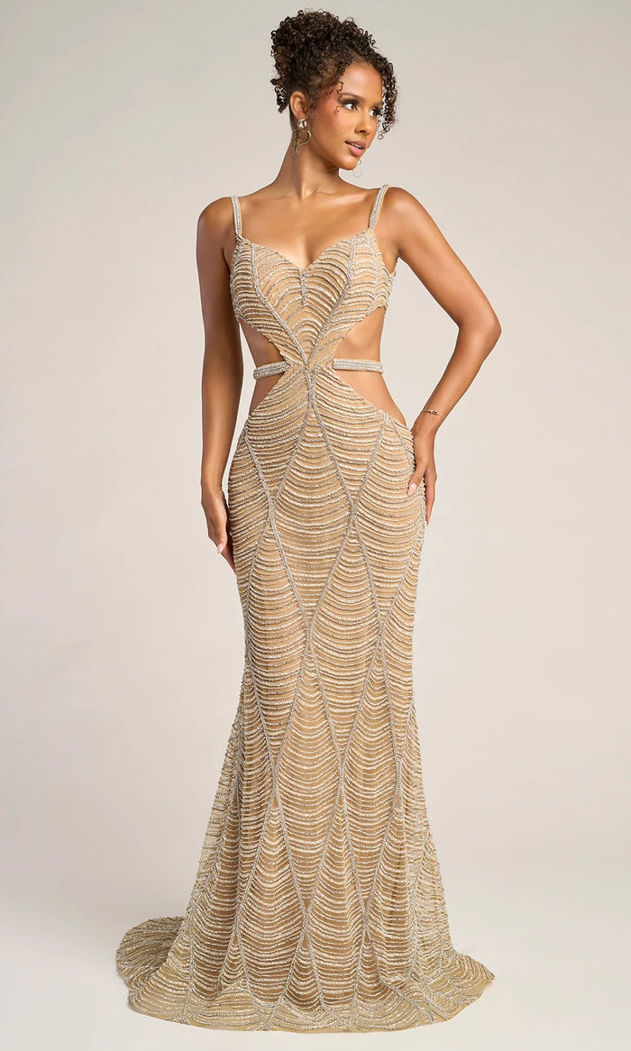 art deco beaded dress Long Prom Dress with Art-Deco Beads