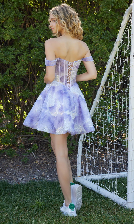 Nox Anabel Q176 - Off Shoulder Watercolor Print Short Dress