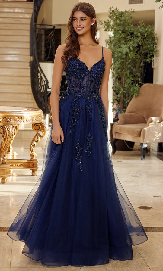 Nox Anabel Q1778 - Beaded Corset Tulle Gown