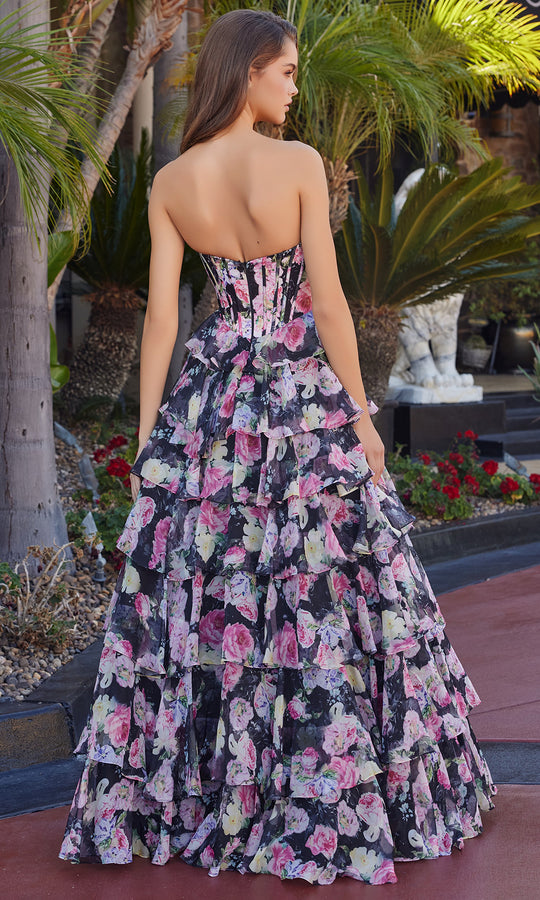 Nox Anabel Q1779 - Strapless Floral Ruffle Gown