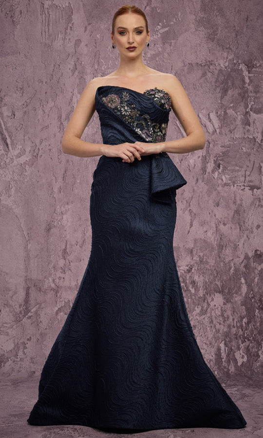 MNM COUTURE Q2908 - Brocade Sweetheart Gown with Beaded Detail