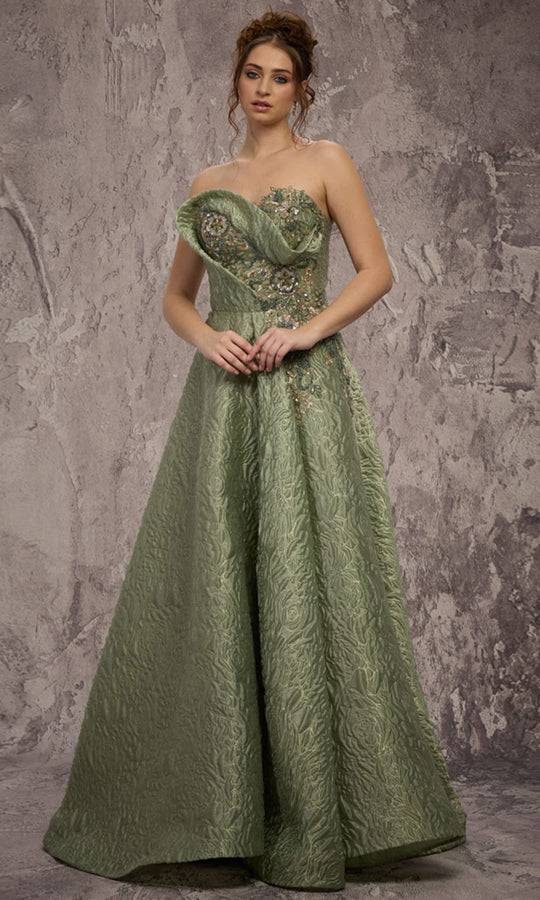MNM COUTURE Q3355 - Metallic Brocade Sweetheart Evening Gown