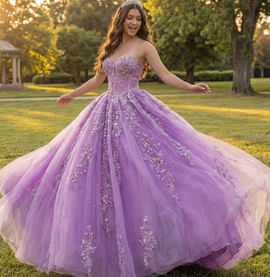 Jovani Q43432 - Glitter Tulle Floral Lace Ballgown