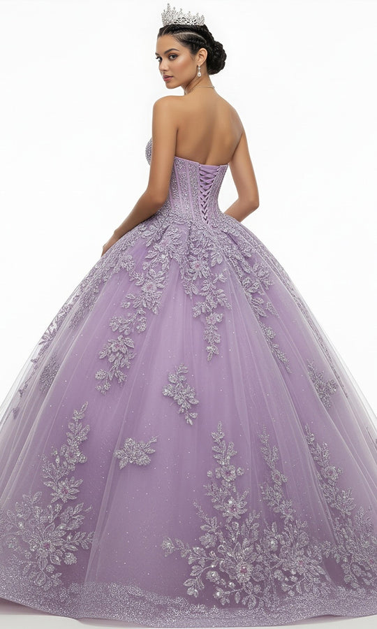 Jovani Q43432 - Glitter Tulle Floral Lace Ballgown