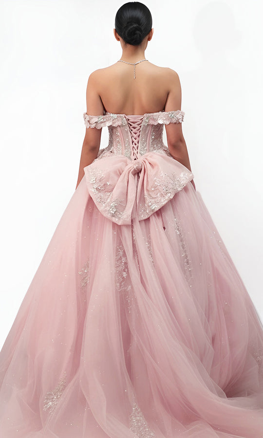 Jovani Q43434 - Off Shoulder Lace Applique Ballgown