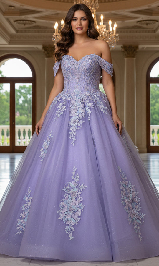 Jovani Q44960 - Off Shoulder Floral Embroidered Ballgown