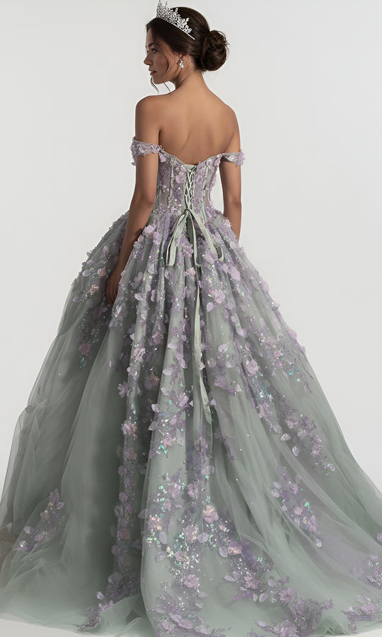 Jovani Q46665 - 3D Floral Off Shoulder Quince Gown
