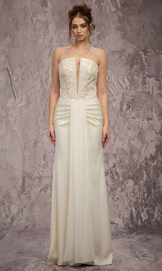 MNM COUTURE Q7545 - Column Strapless Evening Gown with Front Drape
