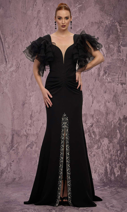 MNM COUTURE Q8022 - Ruffle Sleeve Basque Mermaid Dress