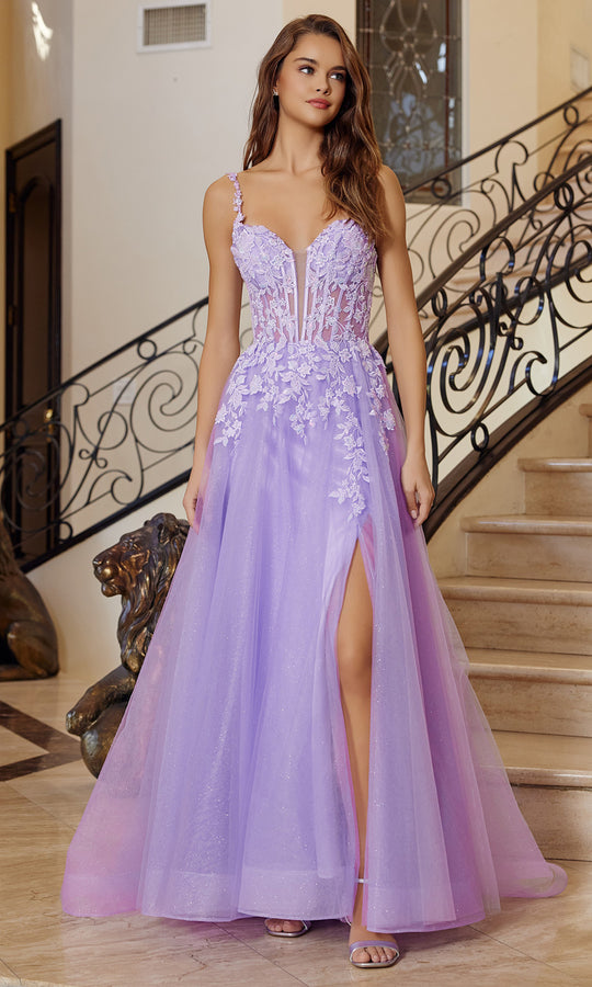 Nox Anabel R1824 - Sheer Corset Gown with Tulle Skirt
