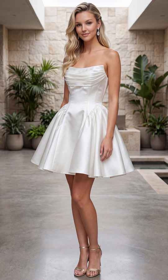 Nox Anabel R7068W - Strapless Draped A-Line Mini Dress