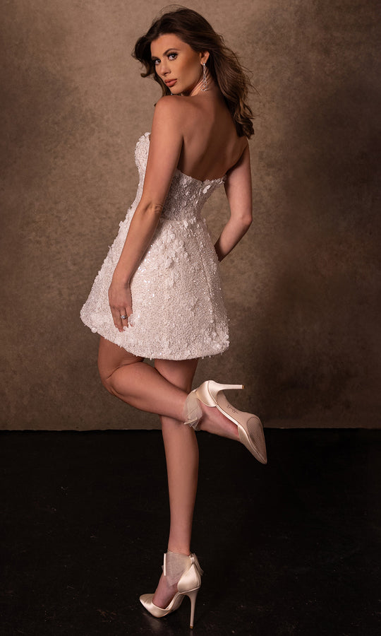 Rachel Allan RB1000 - Strapless Appliqued Mini Bridal Dress