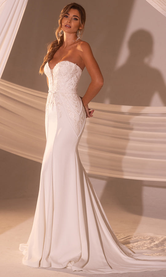Rachel Allan RB2221 - Plunging Sweetheart Crepe Appliqued Gown