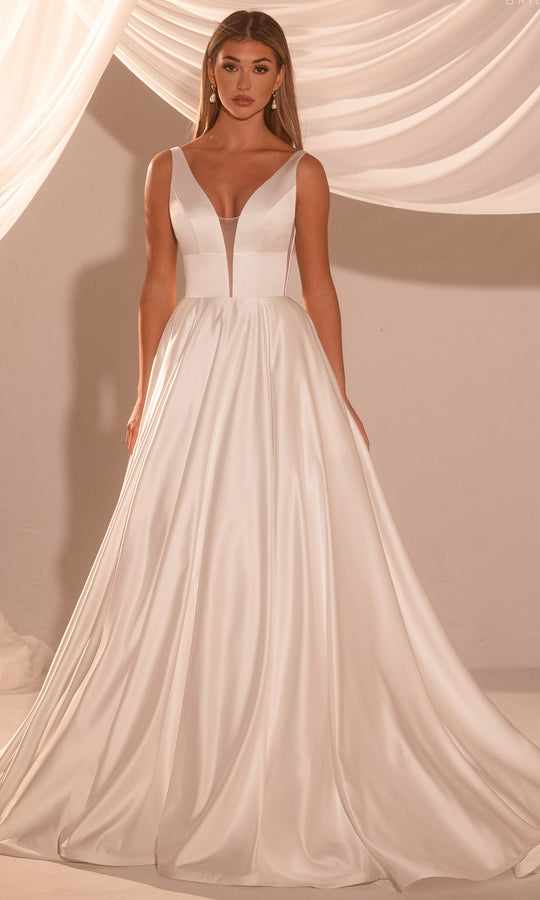 Rachel Allan RB2222 - Satin Plunge Neck A-line Gown