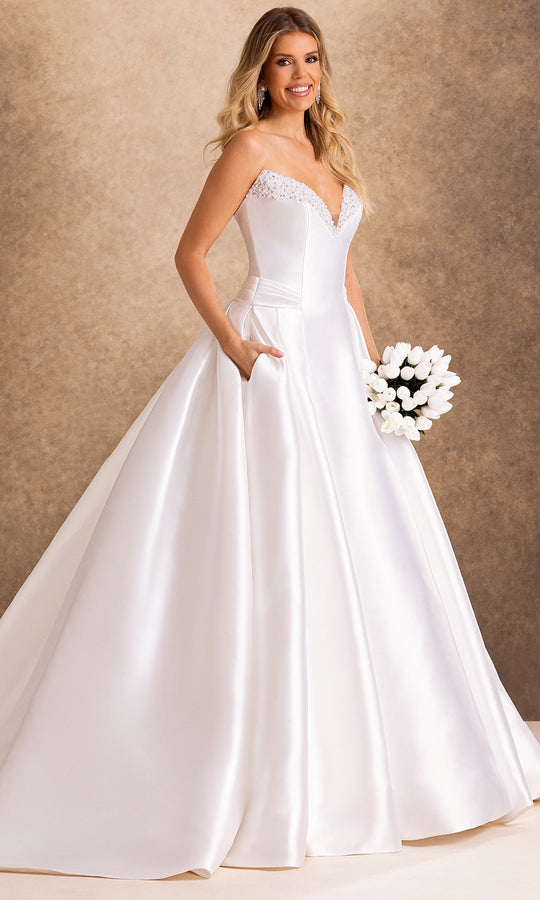 Rachel Allan Bridal RB2245 - Pearl Beaded Trim Sweetheart Mikado Gown