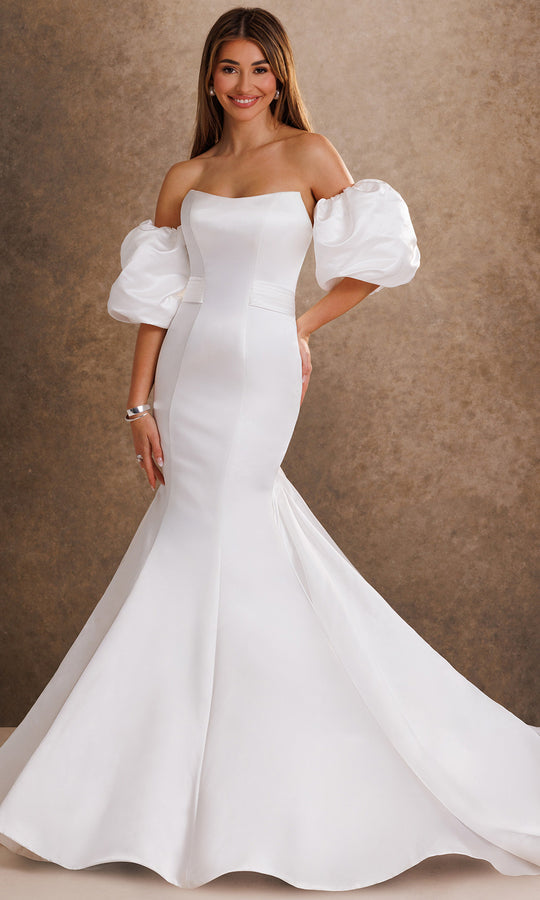 Rachel Allan Bridal RB2249 - Puff Sleeve Pleated Waist Mermaid Gown