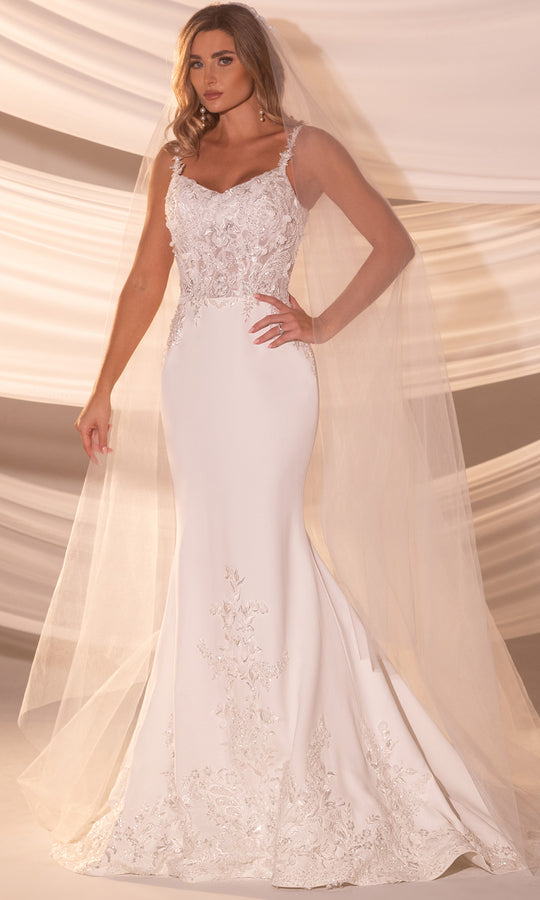 Rachel Allan RB5102 - Mermaid V-Neck Crepe Wedding Gown
